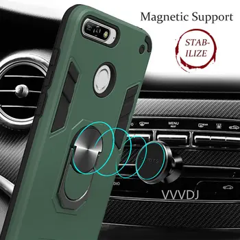 Za Čast 7A Pro Primeru Shockproof Oklep Primeru Za Huawei Y6 Prime 2018 Luksuzni Magnetnih Kovin Prst Obroč zaščitni Pokrov za 5,7