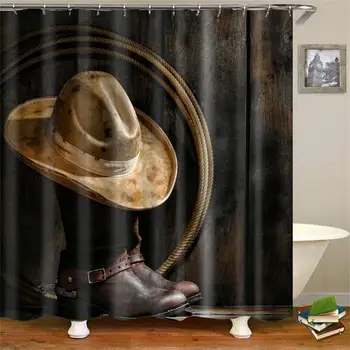 Zahodni kavbojski škornji, klobuki, konj, nepremočljiva tkanine, tuš zavese Nepremočljiva Tkanine iz Poliestra Kopalnica Zavese 180 x 200 cm
