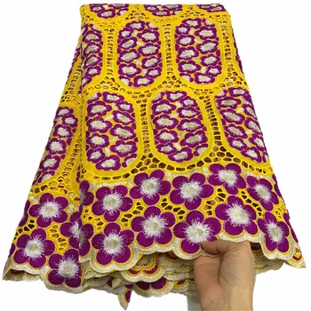 Zelena Afriške Čipke Tkanine Modno Oblikovanje Švicarski Voile Čipke tkanine, Bombažne Material Za Ženske obleke 5yards