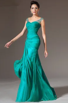 Zelena Večerne Obleke morska deklica Proti-vrat Skp Rokavi Šifon Beaded Plus Velikost Dolgo Večerno obleko Prom Obleke Haljo De Soiree