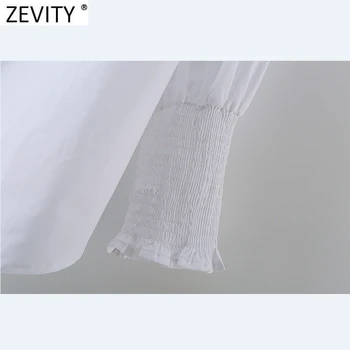 Zevity 2021 Ženske Moda Barva Oversize Bela Delavska Bluzo Urad Dama Elastična Majice z Dolgimi Rokavi Elegantna Blusas Vrhovi LS7626