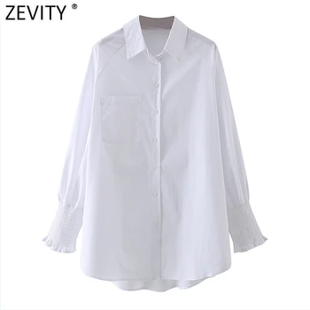 Zevity 2021 Ženske Moda Barva Oversize Bela Delavska Bluzo Urad Dama Elastična Majice z Dolgimi Rokavi Elegantna Blusas Vrhovi LS7626