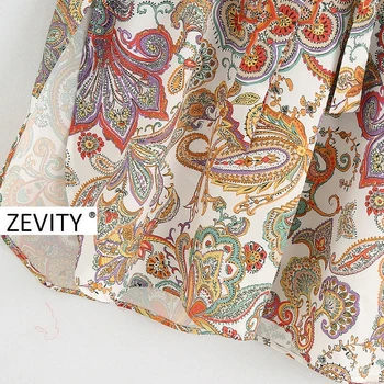 Zevity ženske letnik elegantna indijski oreh cvet natisniti strani split bluzo ženske lok sashes roupas femininas retro srajce vrhovi LS6989
