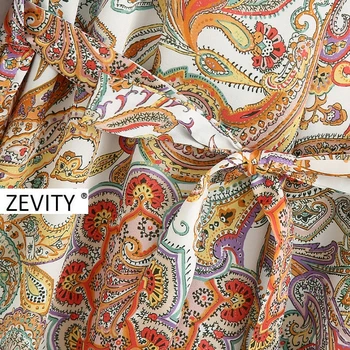 Zevity ženske letnik elegantna indijski oreh cvet natisniti strani split bluzo ženske lok sashes roupas femininas retro srajce vrhovi LS6989