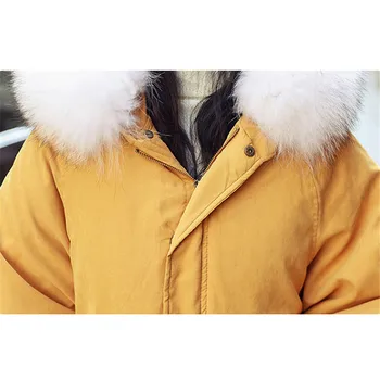 Zimski plašč ženske rumena S-2XL plus velikost svoboden debel bel krznen ovratnik hooded navzdol bombaž jopiči toplino parkas feminina LD1448