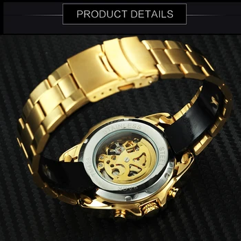 ZMAGOVALEC blagovne Znamke Luksuzni Design Okostje Watch Moških Samodejno Mehanske Ure Zlato Jekla Trak Klasično Obleko Vojaške Zapestne Ure