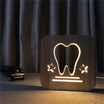 Zob 3D LED namizne Svetilke Lesene Carving Dekoracijo Noč Lučka Otroška Soba Spanje Nočno razsvetljavo Dekoracijo ali Darilo Spusti Ladje