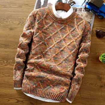 Zogaa Sweater Moški Modni Multi-barvni Mozaik Trak Puloverju Moški Pulover O-Vratu Slim Fit Pletene Božič Moških Sueter Skakalec
