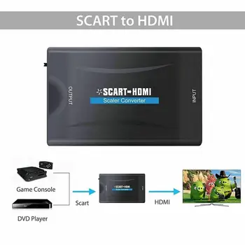 Črna 1080P Scart Na HDMI Pretvornik Zvoka Upscale Video Adapter AV Signala Adapter HD Sprejemnik TV DVD-HDMI, Da SCART + USB Kabel