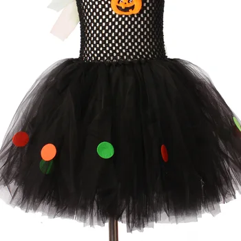 Črna Dekleta Baby Malo Čarovnice Halloween Kostum Pisane Polka Dot Dekle Bučna Tutu Obleke Otroci Stranka Obleko