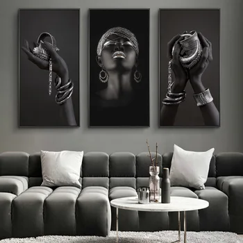 Črne Roke Srebrni Nakit Platna Slike Na Steni Umetnosti Plakatov in Fotografij Afriške Deacoration Ženska Sliko Stenski Dekor