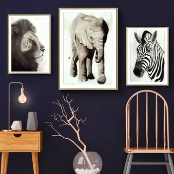 Črno Beli Slon, Tiger Wall Art Živalskih Platno slikarstvo Skandinavskih Plakatov in Fotografij Stenske Slike za Dnevna Soba Dekor