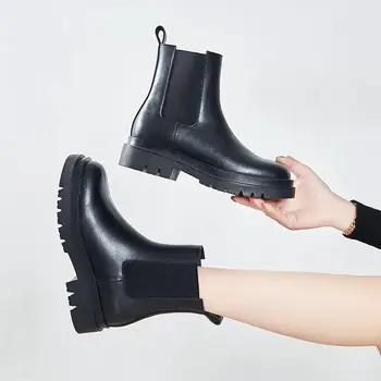 škornji ženske cowhide 2020 jeseni Britanski stil neto rdeče kajenje čevlji suh kratek čevlji