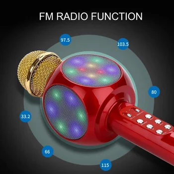 Žareče Karaoke Mikrofon Brezžični Bluetooth Zvočnik Vgrajen LED Osvetlitev, FM Radio Ročni Karaoke Mic Studio Diktafon KTV Mic