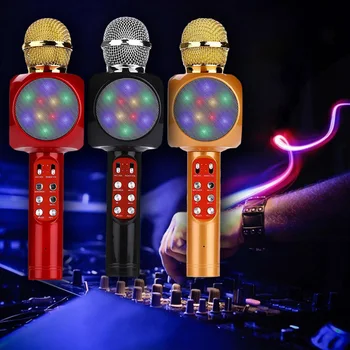 Žareče Karaoke Mikrofon Brezžični Bluetooth Zvočnik Vgrajen LED Osvetlitev, FM Radio Ročni Karaoke Mic Studio Diktafon KTV Mic