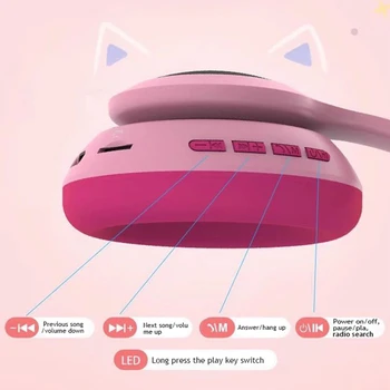 Žareče Mačka Bluetooth Otrok Slušalke z Mikrofonom Zložljive Srčkan Brezžični Dekle Slušalke MP3, Telefon, Glasba 3D Stereo Čelada Darilo