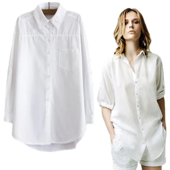 Ženske Bluzo Majica 2020 Poletje Dolgimi Rokavi Ženske Belo Srajco Urad Dame, Bombaž Majica Priložnostne Bombažno Bluzo Moda Blusas