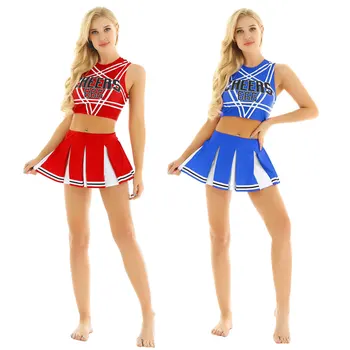 Ženske, Dekleta, Očarljiva Cheerleading Uniform, Cosplay Seksi Eksotičnih Kostum Obleko Brez Rokavov Obreži Zgoraj Mini Krilo Rave Plesne Kostume
