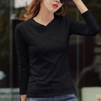 Ženske Dolg Rokav T-shirt 3D Nit Jeseni 2021 Svoboden Bombažne Majice Ženska Moda Temperament korejski Botoom Majice, Vrhovi 6901 50