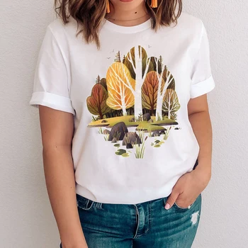 Ženske Grafični Gozdni Mir Modnih Oblačil, Tiskanje Priložnostne 90. letih Obleke Lady Tees Tiskanja Vrhovi Oblačila Tshirt Ženske T-Shirt