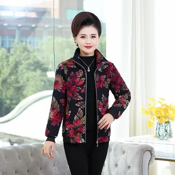 Ženske jeseni in pozimi Kratke Tanke prešite suknjič bombaž-oblazinjena Plašč Cvjetnim Tiskanja Bombaž Kitajski Slog Letnik Ženske Outwear