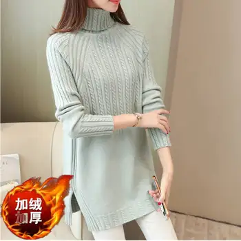 Ženske pletenje pulover Ženska turtleneck elastična sila puloverju pulover ženske Plus žamet debele puloverje pozimi velikosti Vrh