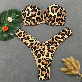 ženske Poletne Kopalke seksi Povoj Bikini Kopalke Nastavite Push Up kopalke Leopard Bikini Komplet ženske kopalk za beach party