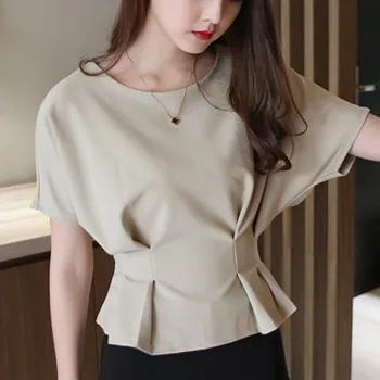 Ženske vrhovi 2021 korejske modne ženske obleke, dame vrhovi šifon bluzo majica Trdna Batwing Rokav plus velikost majice, vrhovi 3624 50