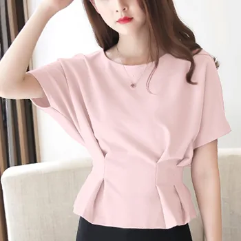 Ženske vrhovi 2021 korejske modne ženske obleke, dame vrhovi šifon bluzo majica Trdna Batwing Rokav plus velikost majice, vrhovi 3624 50