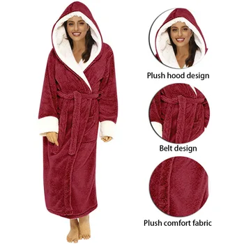 Ženske Zimske Plus Velikost Dolgo Hooded Flanela Kopalni Plašč Toplo Kopel Haljo Zadrgo Noseča Noč Hišna Obleke Moške Sleepwear