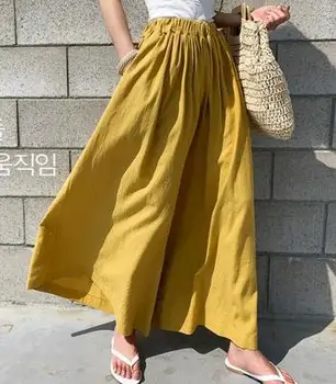 ženske širok noge hlače moda barva perilo priložnostne rumena zelena kaki črne hlače ženske Ohlapne hlače do leta 2020 nova