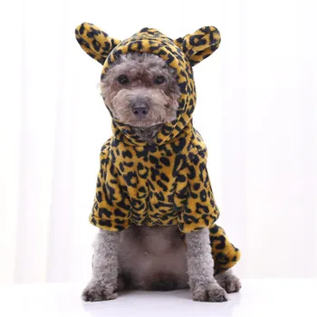 Žival Pes Mačka Obleko Luštna Cheetah Kostume Plašč Pozimi Toplo Runo Oblačila za Majhne Pse Mucek Hoodie Kuža Pes Oblačiti